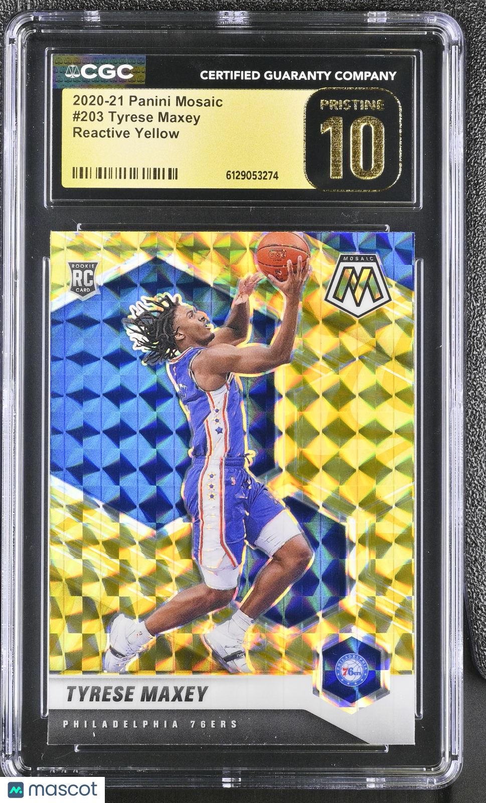 2020-21 Panini Mosaic Tyrese Maxey Reactive Yellow Rookie #203 CGC 10 76ers