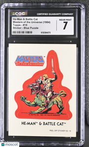1984 Topps Masters Of The Universe He-Man & Battle Cat Sticker Blue #19 CGC 7