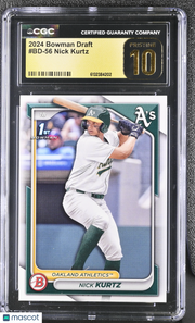2024 Bowman Draft Nick Kurtz Rookie #BD-56 CGC 10 Pristine Athletics