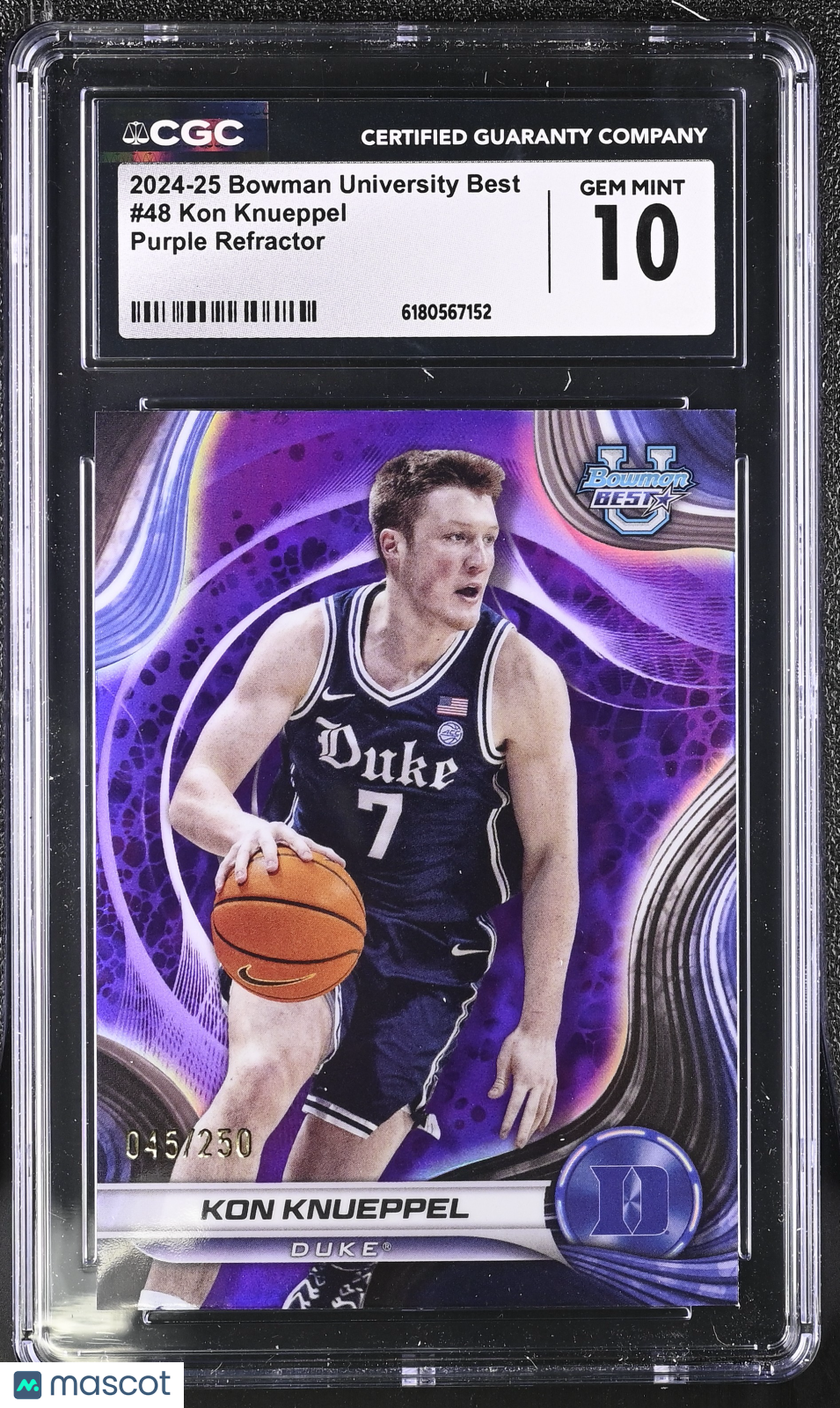 2024-25 Bowman University Best Kon Knueppel Purple /250 Rookie #48 CGC 10 Duke
