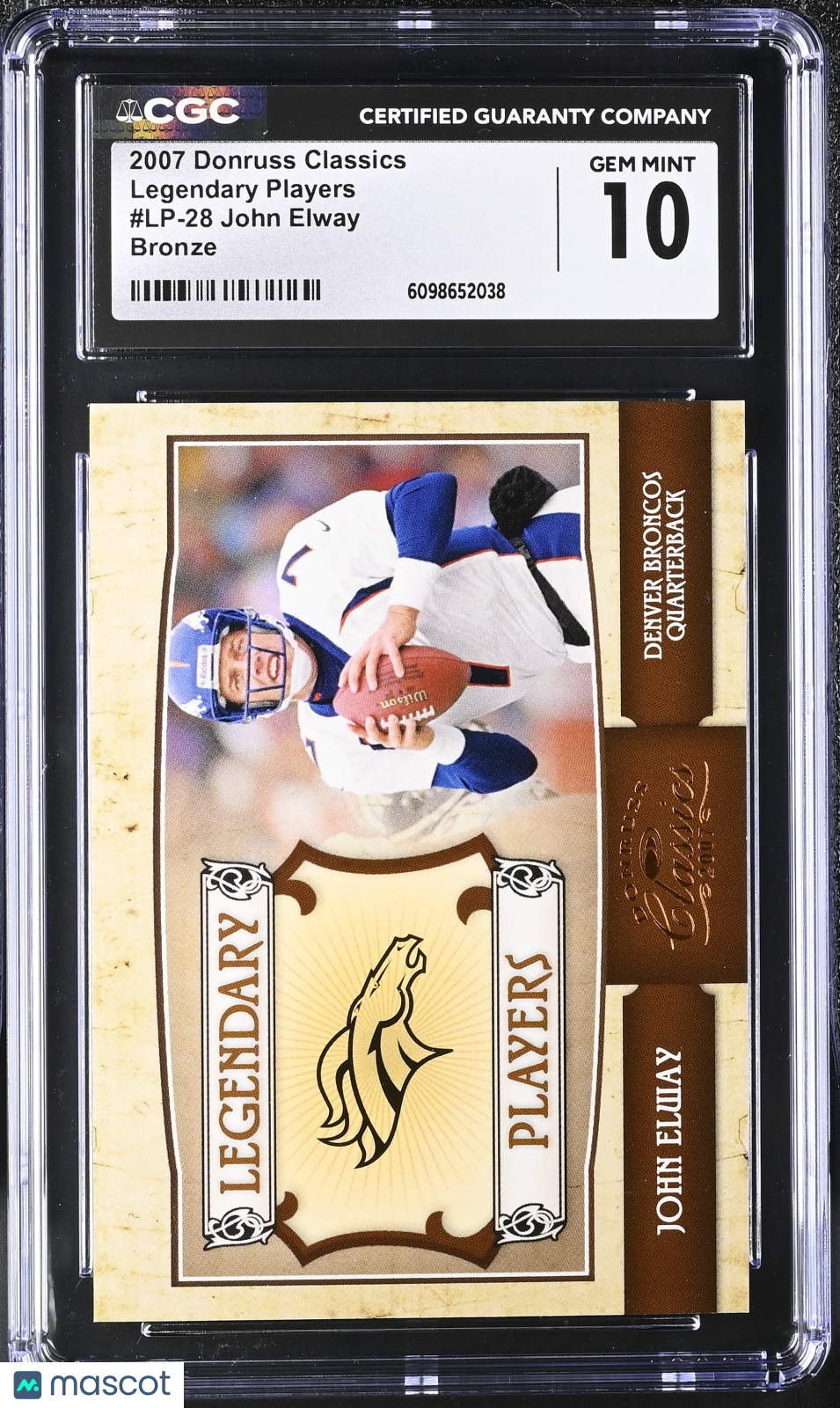 2007 Donruss Classics John Elway Bronze /1000 Legendary Players #LP-28 CGC 10