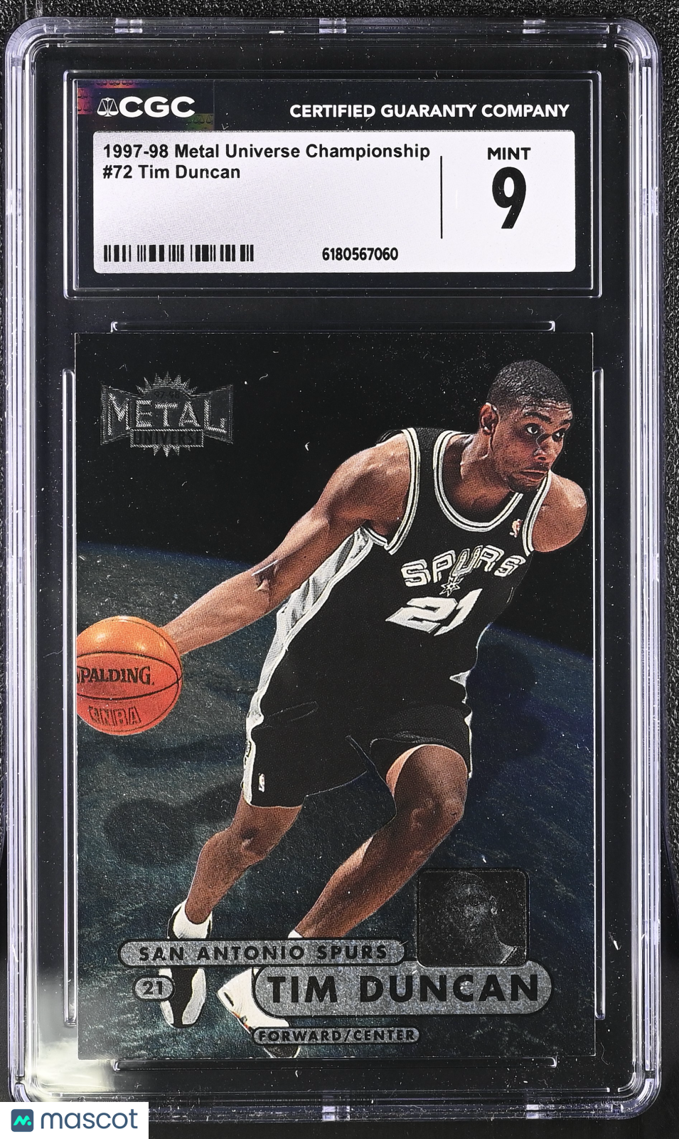 1997-98 Metal Universe Championship Tim Duncan Rookie #72 CGC 9 Spurs