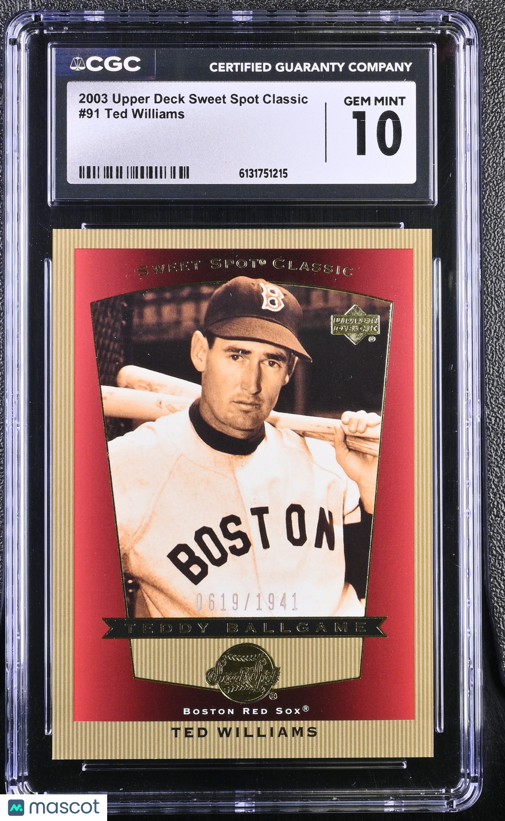 2003 Upper Deck Sweet Spot Classic Ted Williams 0619/1941 #91 CGC 10 Red Sox
