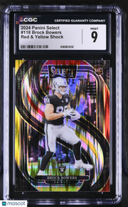 2024 Panini Select Brock Bowers Red & Yellow Shock Rookie #118 CGC 9 Raiders