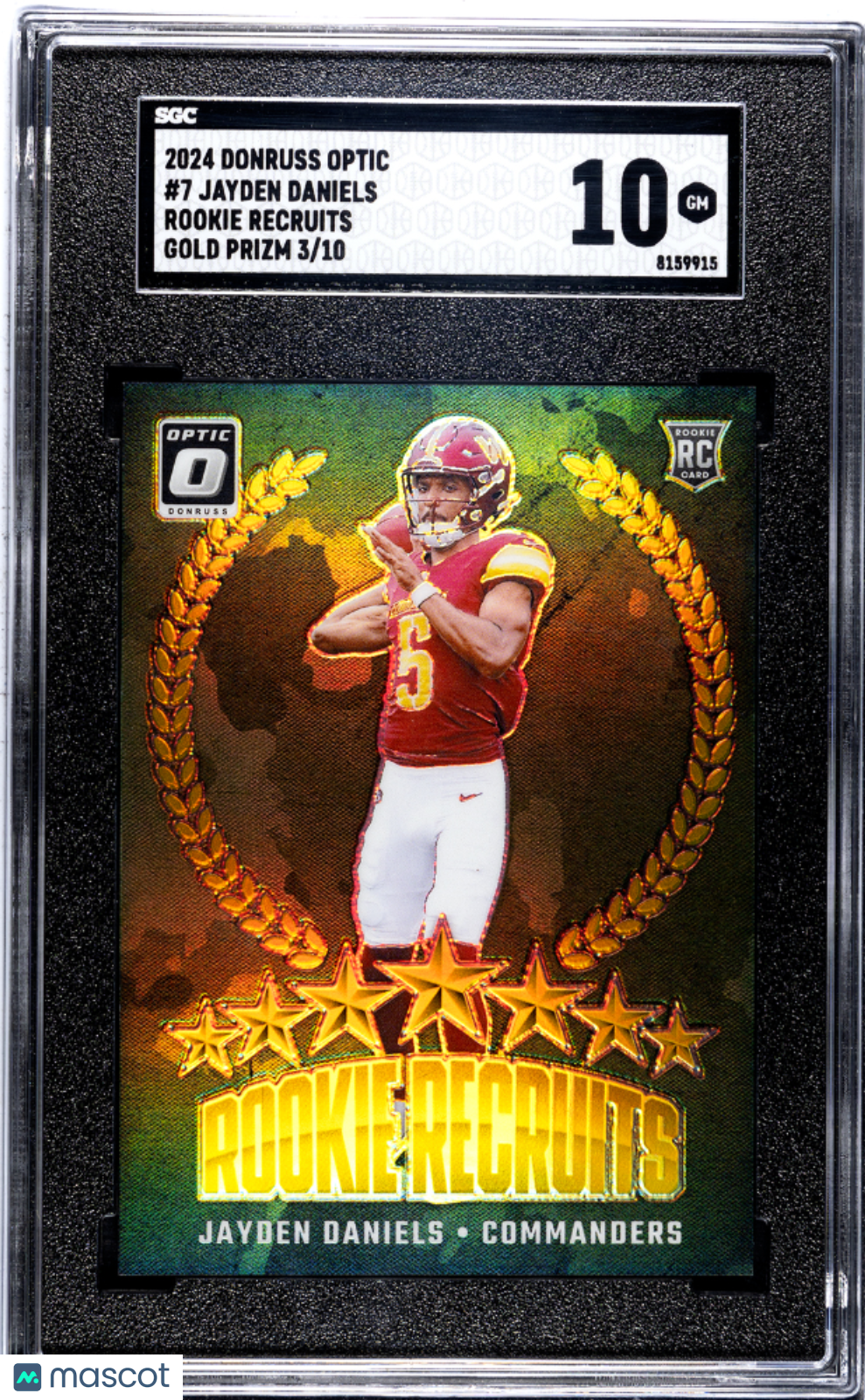 2024 Donruss Optic Jayden Daniels Rookie Recruits Gold /10 #7 SGC 10 Commanders