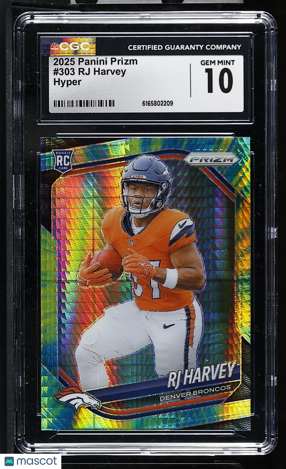 2025 Panini Prizm RJ Harvey Hyper /200 Rookie #303 CGC 10 Denver Broncos