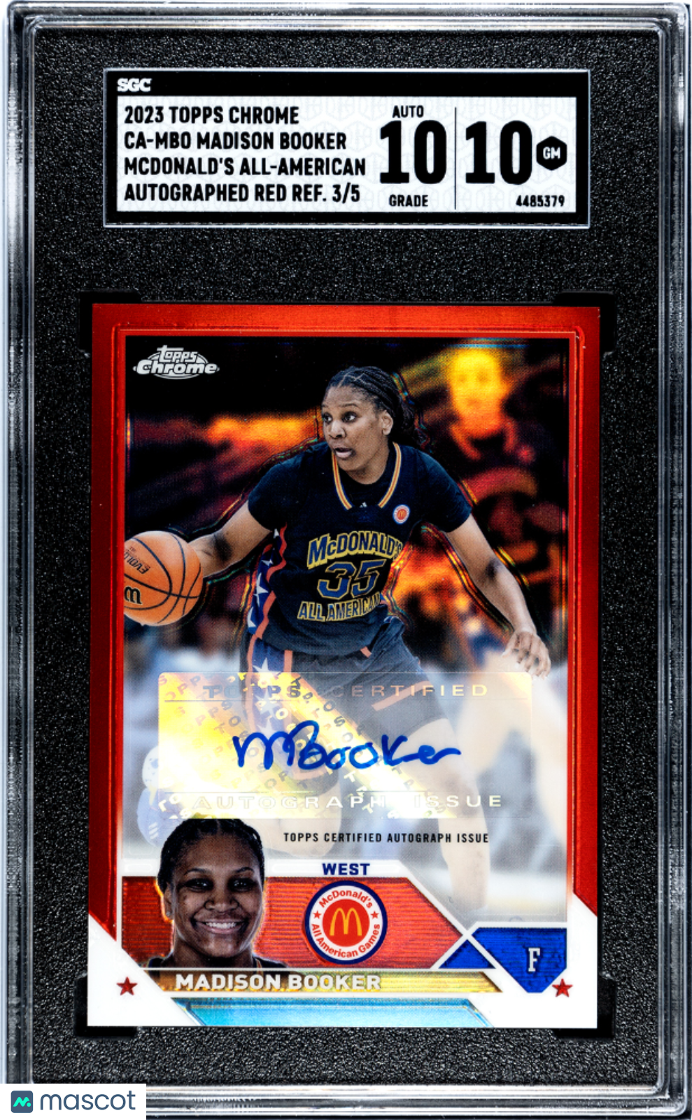2023 Topps Chrome Mcdonald's All-American Madison Booker Auto Red /5 RC SGC 10