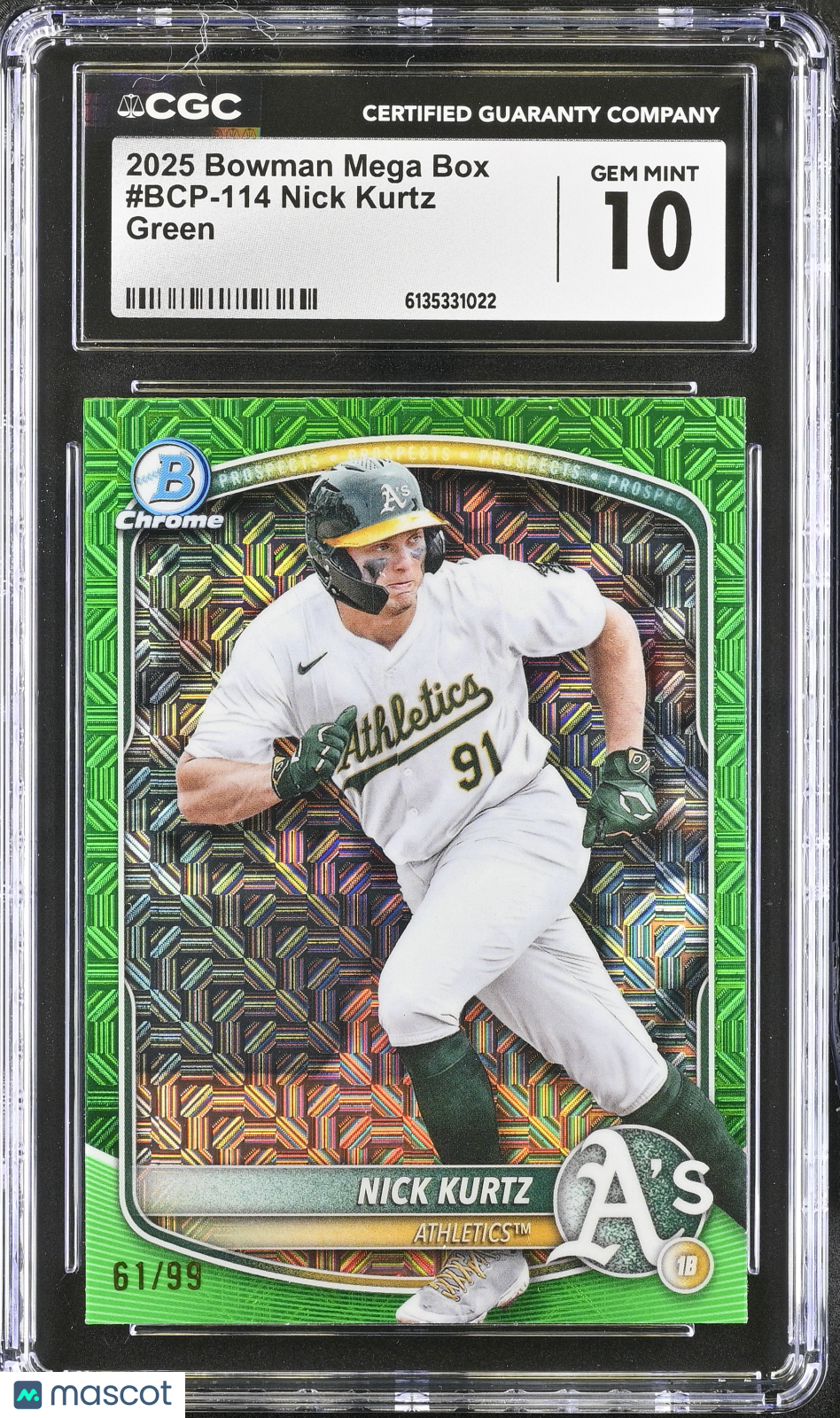 2025 Bowman Mega Box Nick Kurtz Green /99 Rookie #BCP-114 CGC 10 Athletics