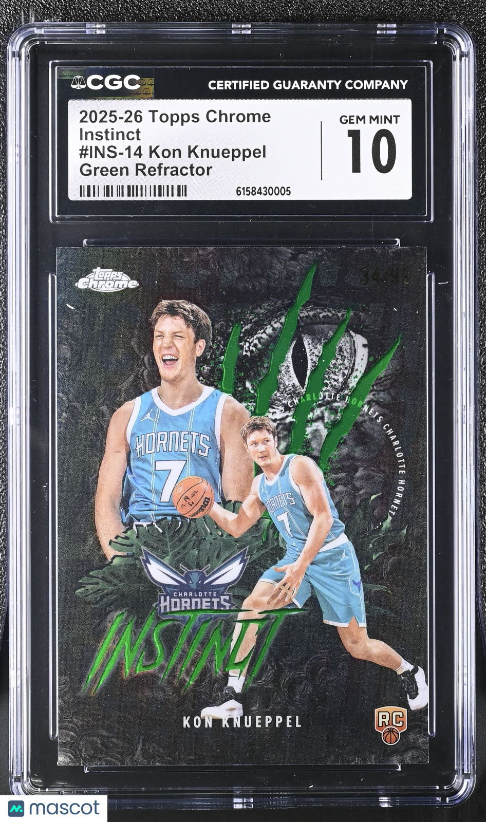 2025-26 Topps Chrome Kon Knueppel Green /99 Rookie Instinct #14 CGC 10 Hornets