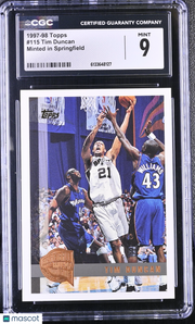 1997-98 Topps Tim Duncan Minted in Springfield Rookie #115 CGC 9 Spurs