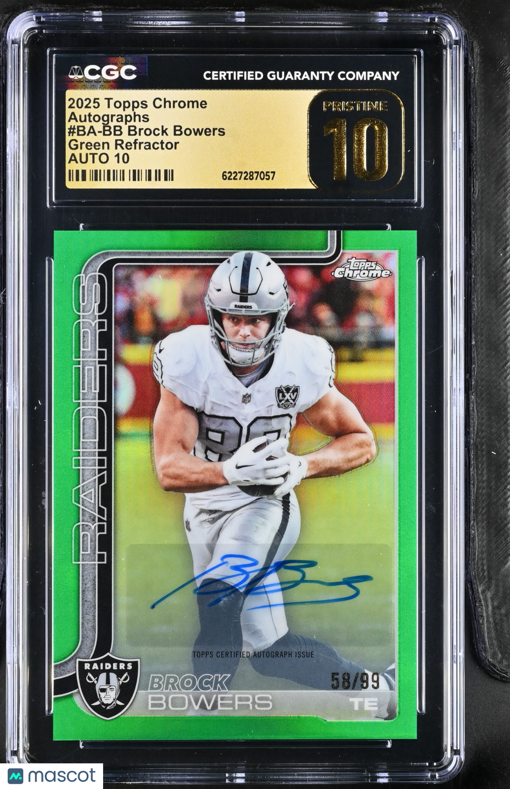 2025 Topps Chrome Brock Bowers Green Refractor /99 Auto CGC 10 Pristine Raiders