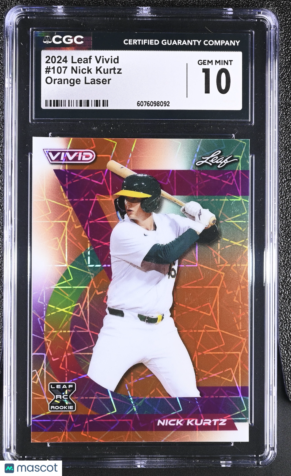 2024 Leaf Vivid Nick Kurtz Orange Laser 1/1 Rookie #107 CGC 10 Oakland Athletics