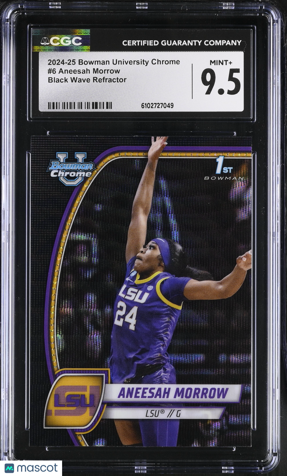 2024-25 Bowman University Chrome Aneesah Morrow Black Wave Rookie #6 CGC 9.5 LSU