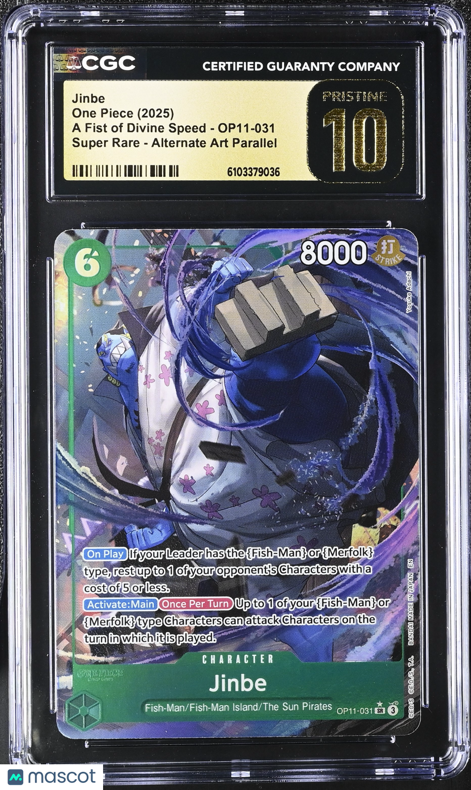 One Piece A Fist Of Divine Speed Jinbe Alternate Art Parallel CGC 10 #OP11-031