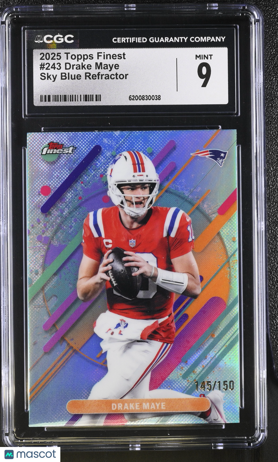 2025 Topps Finest Drake Maye Sky Blue Refractor /150 #243 CGC 9 Patriots