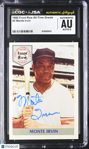 1992 Front Row All-Time Greats Monte Irvin Auto Autograph #3 CGC Authentic JSA