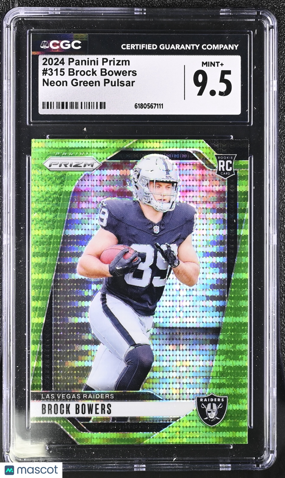 2024 Panini Prizm Brock Bowers Neon Green Pulsar Rookie #315 CGC 9.5 Raiders