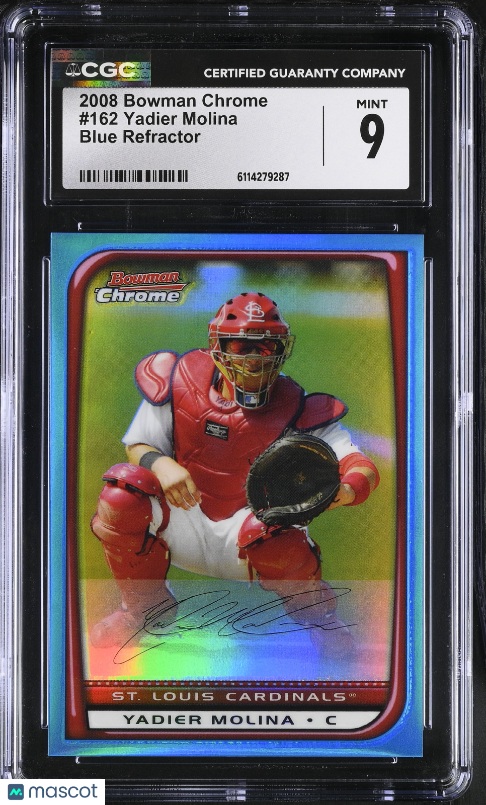2008 Bowman Chrome Yadier Molina Blue Refractor #162 CGC 9 St. Louis Cardinals