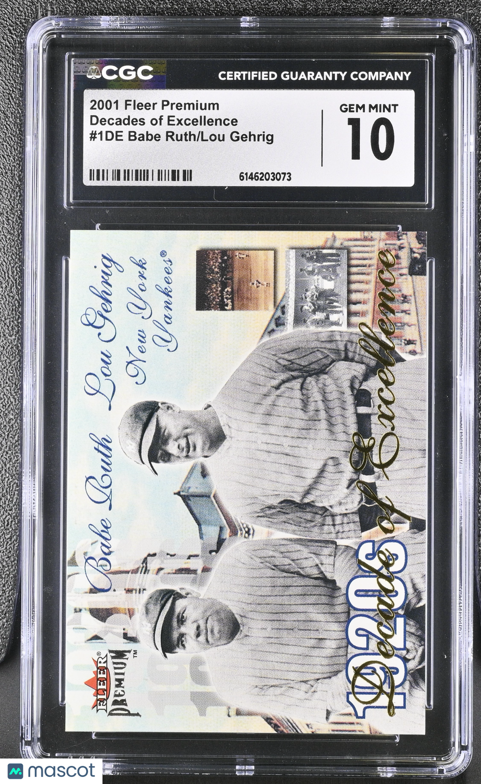 2001 Fleer Premium Babe Ruth/Lou Gehrig Decades of Excellence 1DE CGC 10 Yankees
