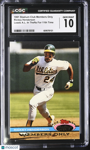 1991 Stadium Club Members Only Rickey Henderson CGC 10 Oakland Athletics