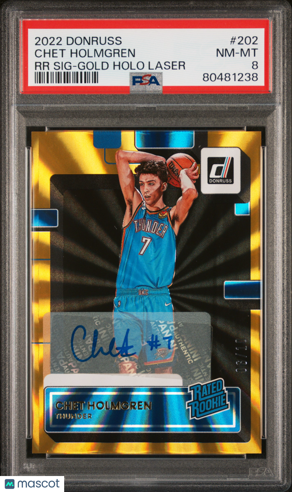 2022 Panini Donruss Chet Holmgren Rookie Autograph Gold Laser /10 #202 PSA 8