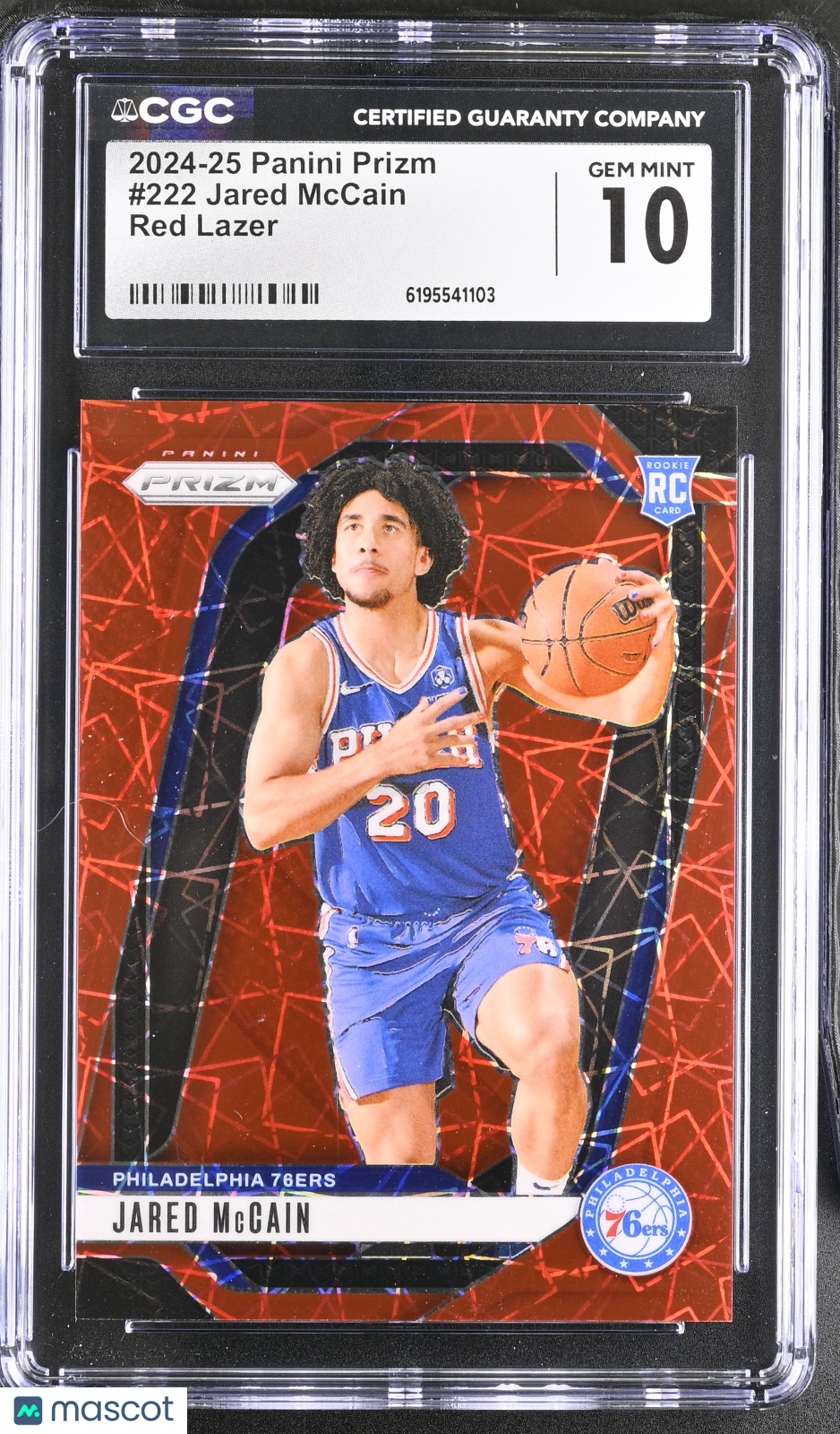 2024-25 Panini Prizm Jared McCain Red Lazer /35 Rookie #222 CGC 10 76ers