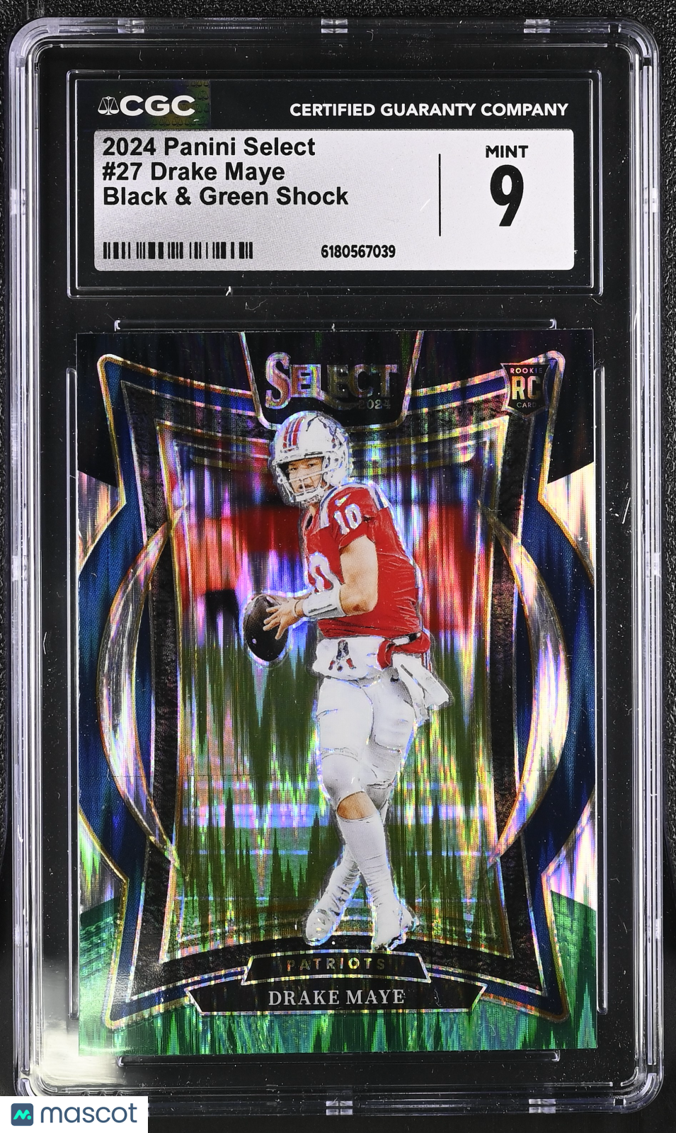 2024 Panini Select Drake Maye Black & Green Shock Rookie #27 CGC 9 Patriots
