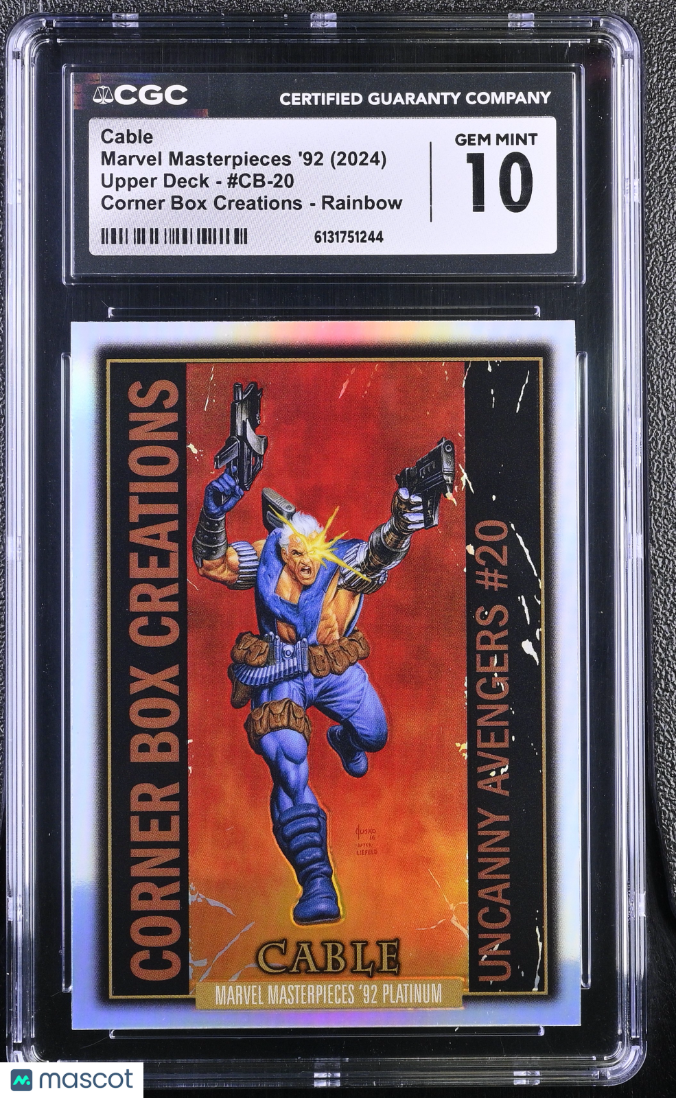 2024 Marvel Masterpieces '92 Cable #CB-20 Corner Box Creations Rainbow CGC 10