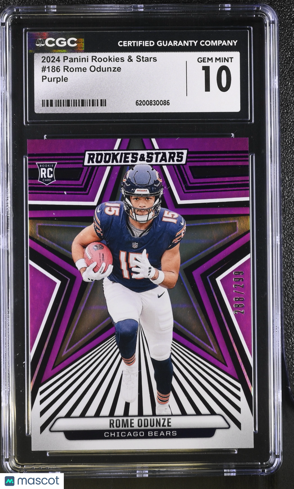 2024 Panini Rookies & Stars Rome Odunze Purple /299 Rookie #186 CGC 10 Bears