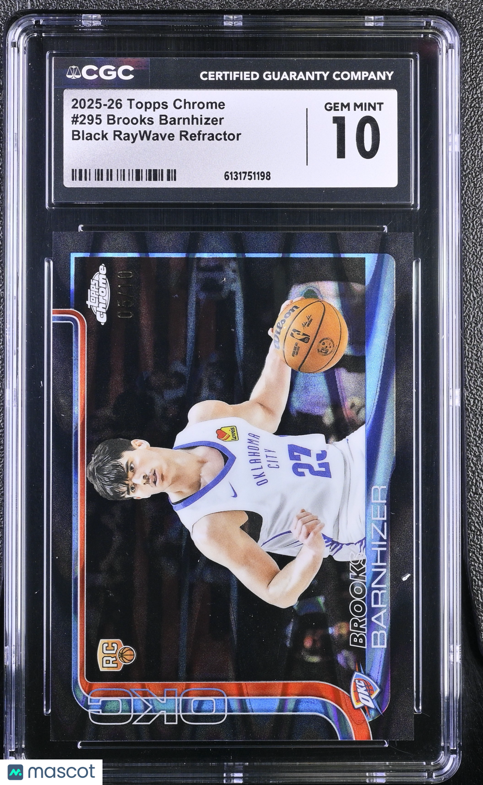 2025-26 Topps Chrome Brooks Barnhizer Black RayWave /10 Rookie #295 CGC 10