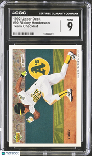 1992 Upper Deck Rickey Henderson Team Checklist #90 CGC 9 Oakland Athletics