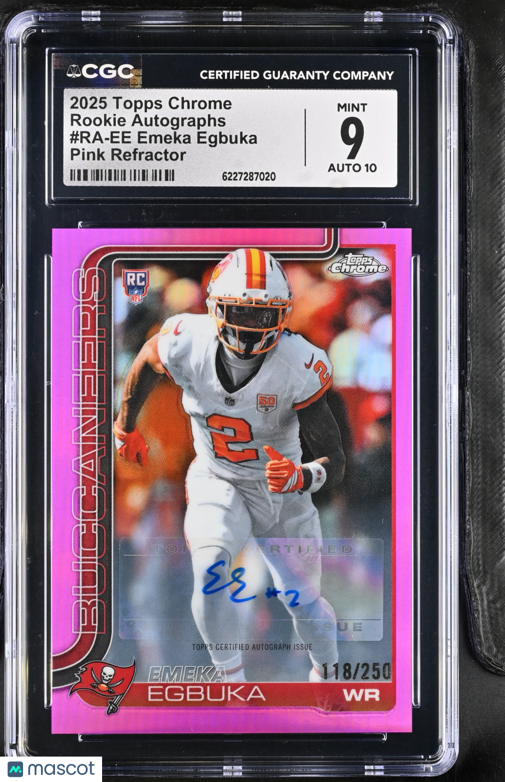 2025 Topps Chrome Emeka Egbuka Pink /250 Rookie Auto #RA-EE CGC 9 Buccaneers