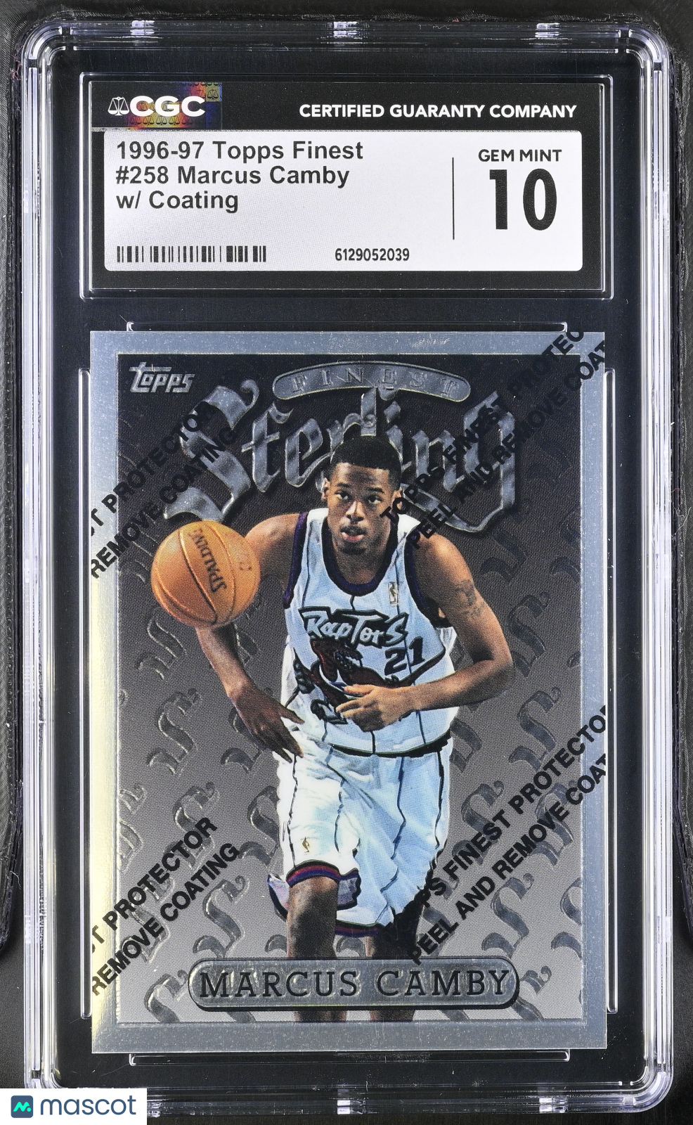 1996-97 Topps Finest Marcus Camby w/ Coating #258 CGC 10 Toronto Raptors