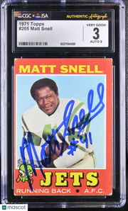 1971 Topps Matt Snell Auto Autograph #205 CGC 3 JSA New York Jets