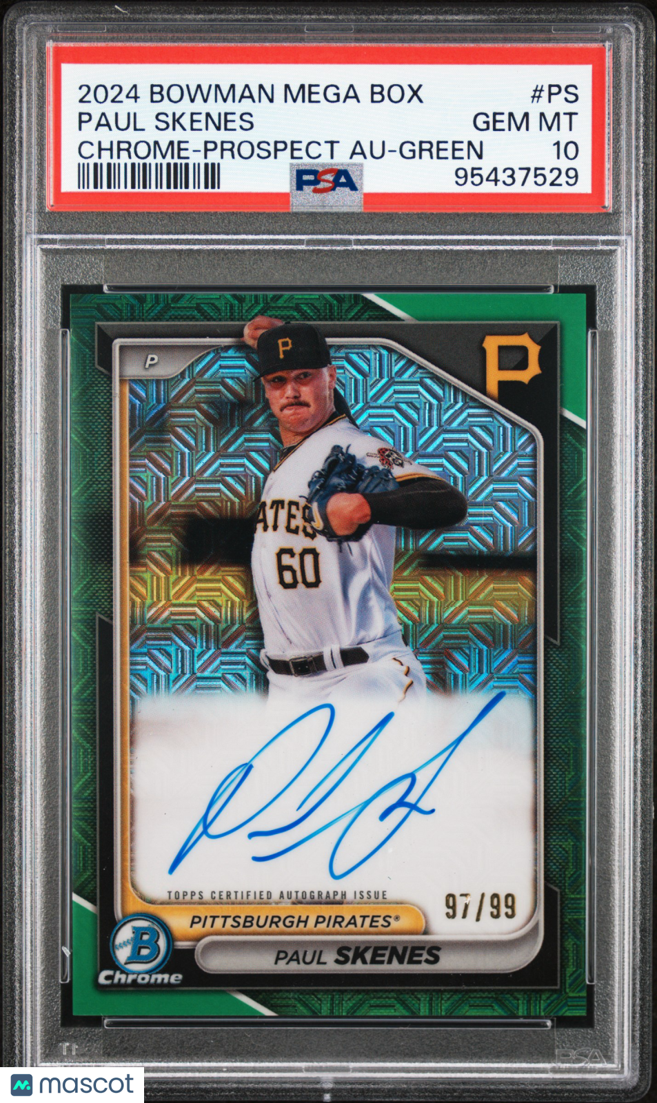 2024 Bowman Paul Skenes Mega Box Chrome Auto Green Refractor /99 PSA 10 Pirates