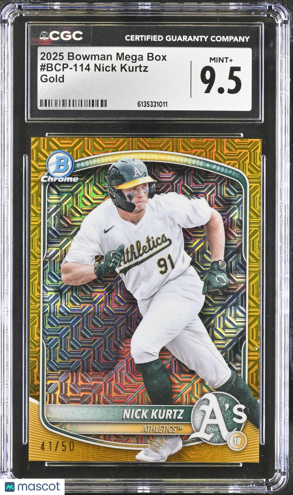 2025 Bowman Mega Box Nick Kurtz Gold /50 Rookie #BCP-114 CGC 9.5 Athletics