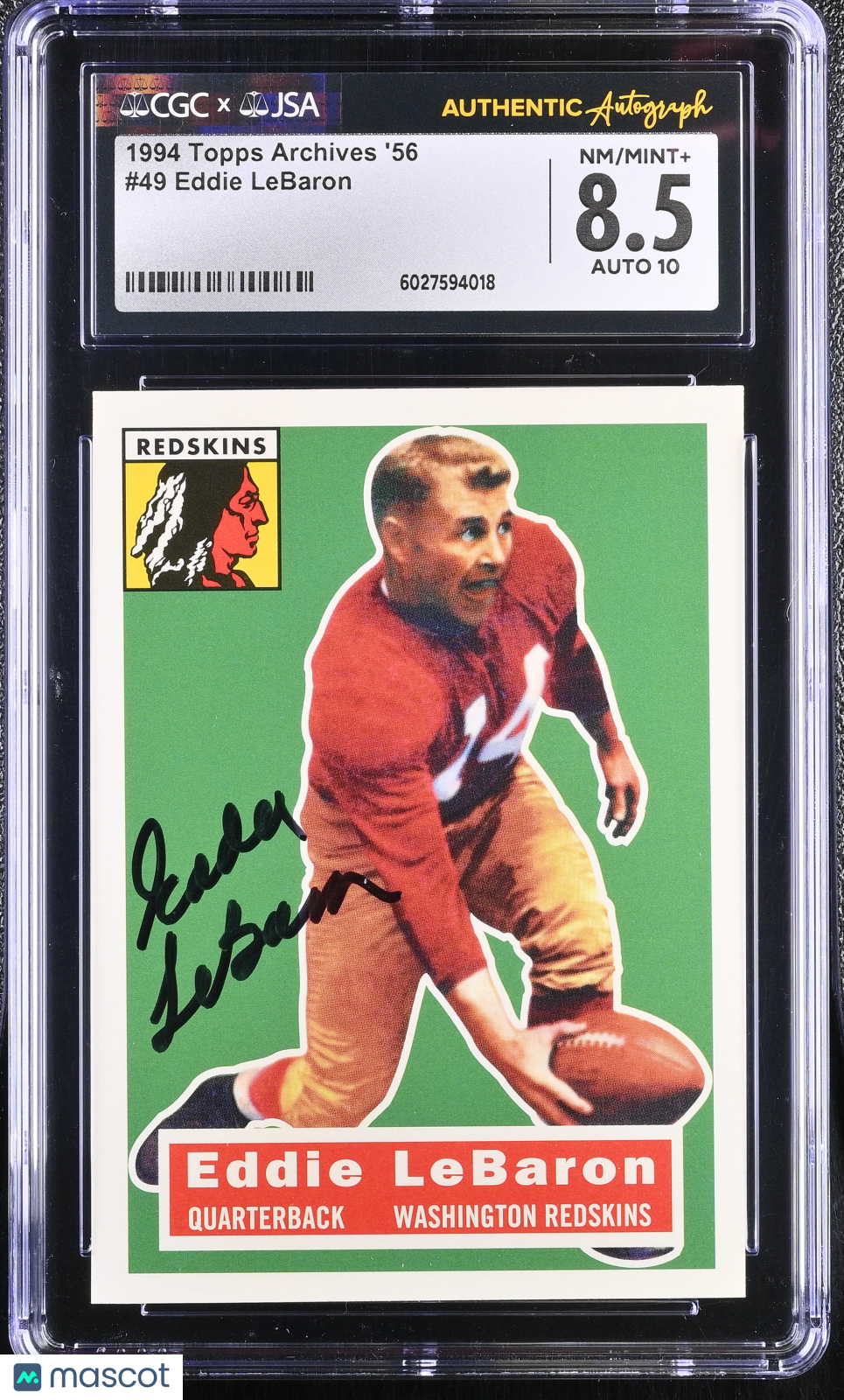 1994 Topps Archives '56 Eddie LeBaron Auto Autograph #49 CGC 8.5 JSA Redskins