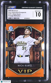 2025 Bowman Nick Kurtz Orange /25 Rookie Very Important Prospects #VIP-2 CGC 10