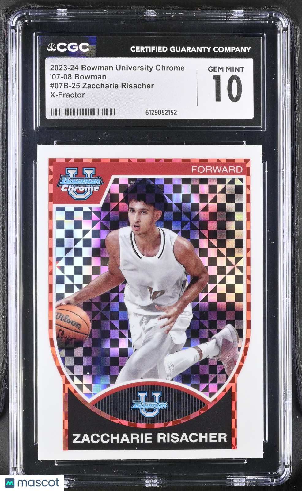 2023-24 Bowman University Chrome Zaccharie Risacher X-Fractor Rookie CGC 10