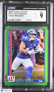 2025 Topps Chrome Cam Skattebo Green Refractor /99 Rookie #331 CGC 9 Giants
