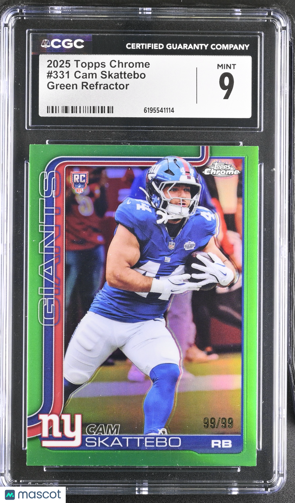 2025 Topps Chrome Cam Skattebo Green Refractor /99 Rookie #331 CGC 9 Giants