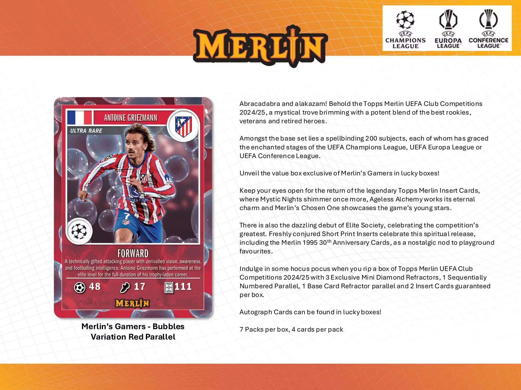 2024/25 Topps Chrome Merlin UEFA Club Competitions Soccer Blaster Box