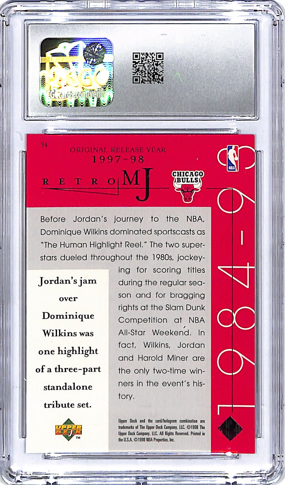1998 Upper Deck MJ Career Collection Michael Jordan #34 CGC 9.5 Bulls