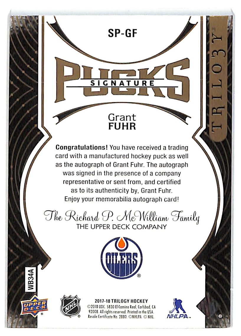 2017-18 Grant Fuhr Upper Deck Trilogy Signature Pucks Autograph #WB34A