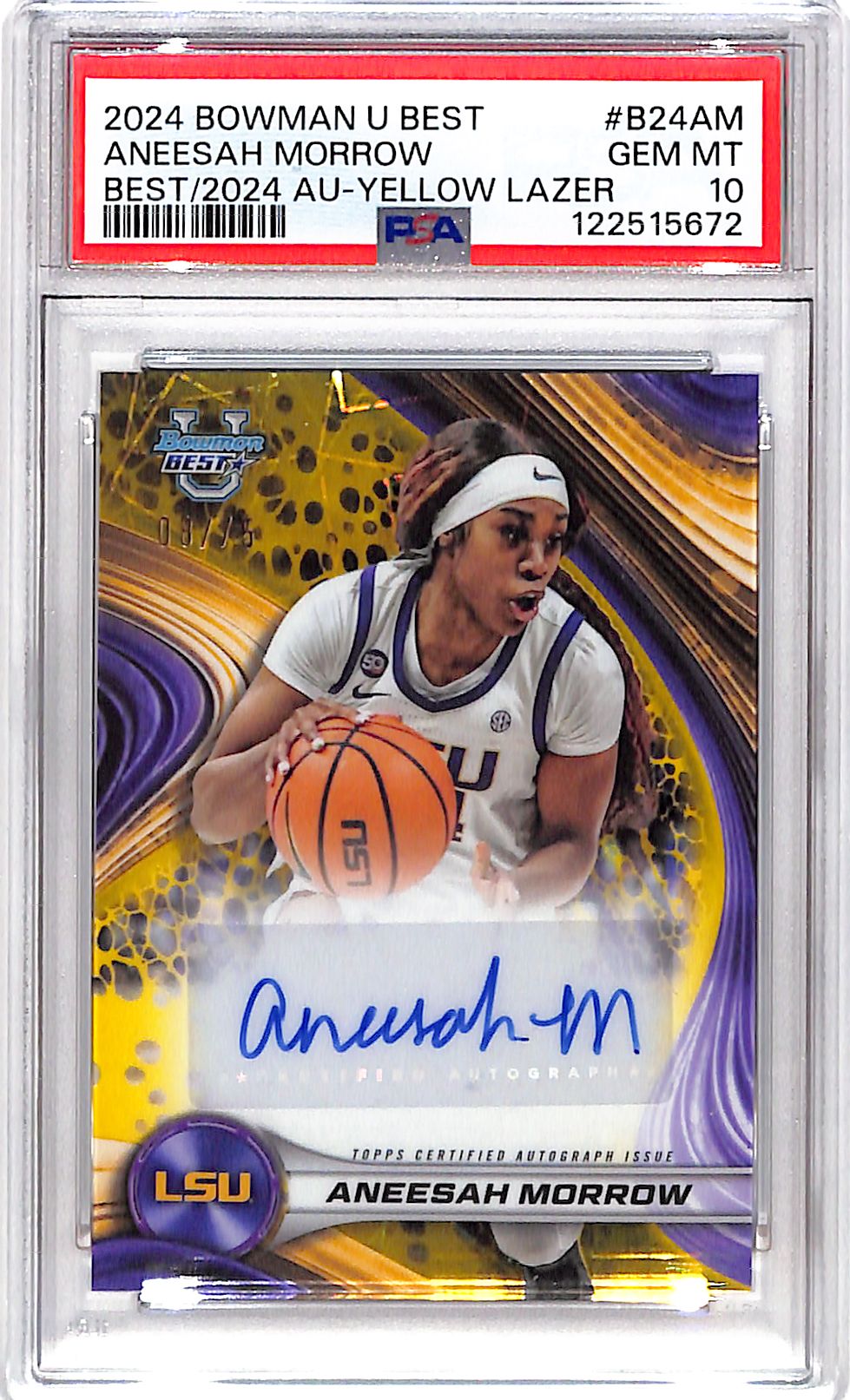 2024 Bowmans Best University Aneesah Morrow Auto Autograph Rookie RC Yellow /75 PSA 10