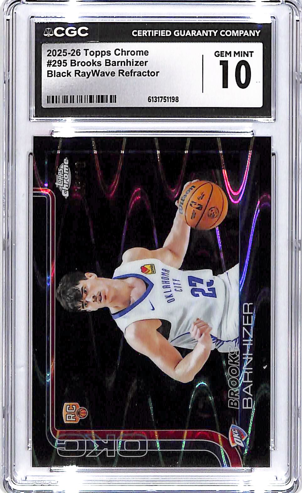 2025-26 Brooks Barnhizer Topps Chrome #295 Black RayWave Refractor CGC Gem Mint 10