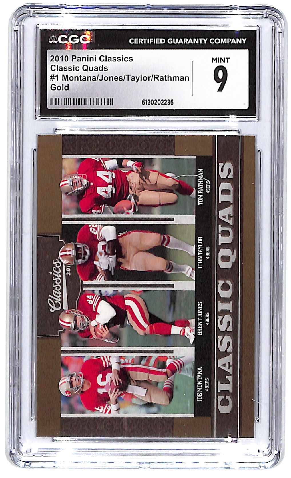 2010 Montana/Jones/Taylor/Rathman Panini Classic Quads Gold #1 CGC Mint 9