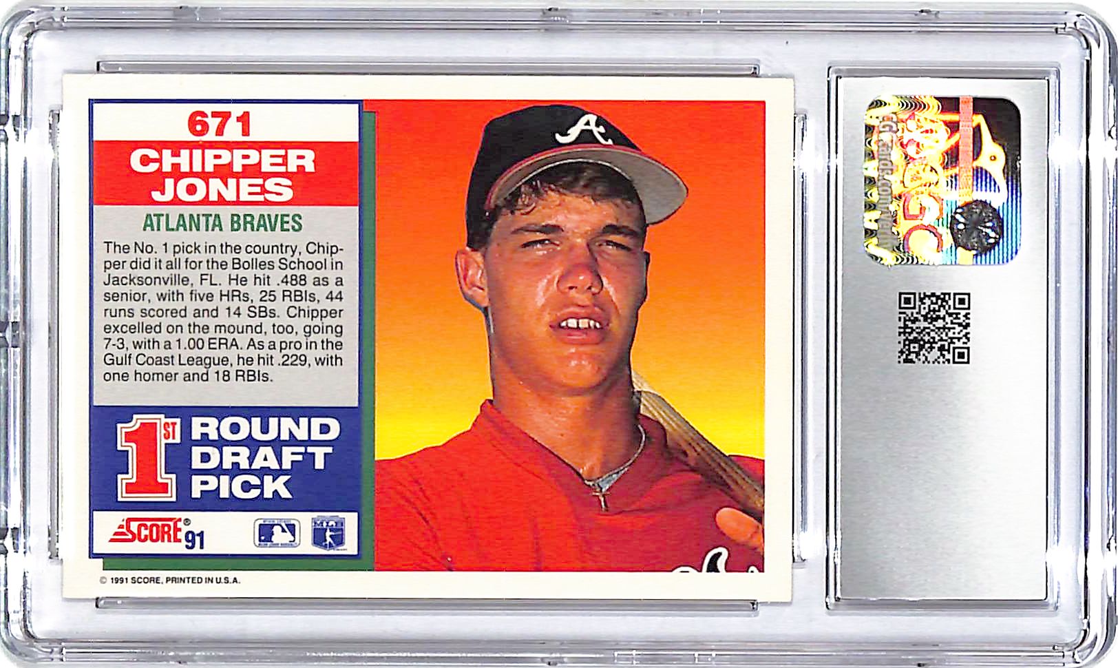 1991 Score Chipper Jones Rookie RC #671 GCC 9.5 Braves