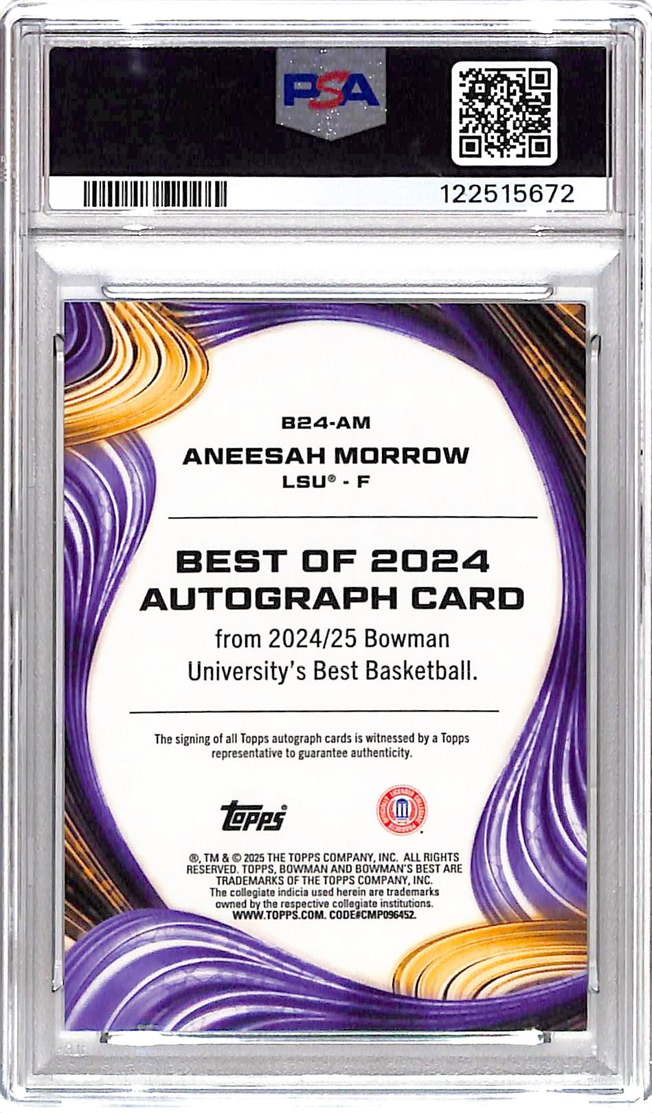 2024 Bowmans Best University Aneesah Morrow Auto Autograph Rookie RC Yellow /75 PSA 10