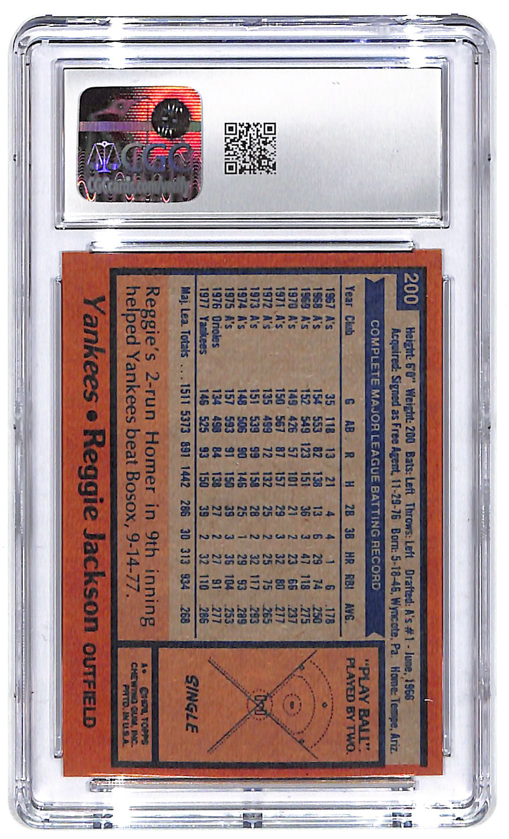 1978 Reggie Jackson Topps All Star #200 CGC Near Mint 7